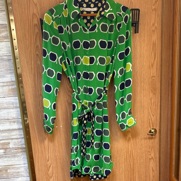 Trina Turk silk sunglasses print Midi Dress - Picture 2 of 9